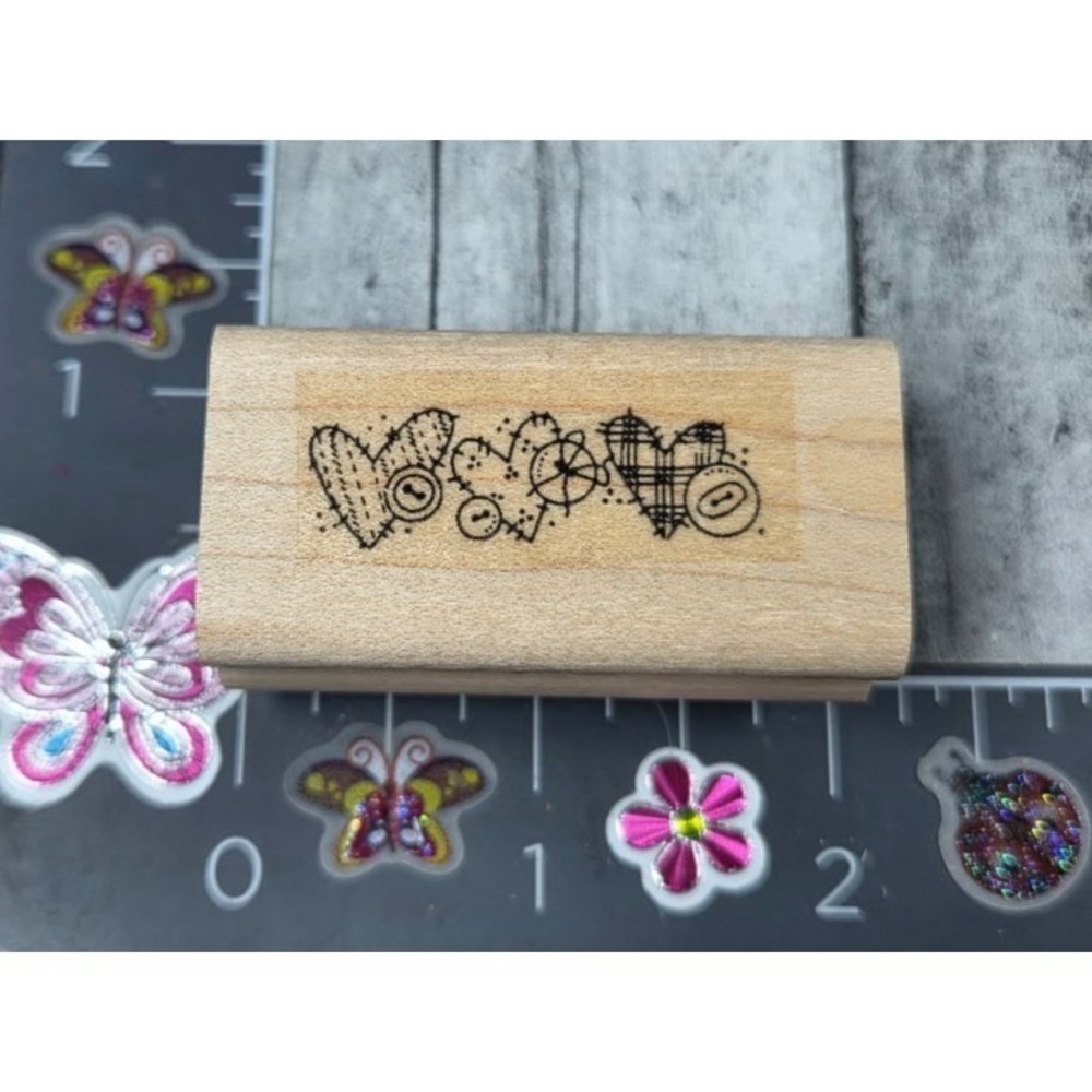 Stampin' Up! Hearts Border Country Stitch Buttons Rubber Stamp Wood #067